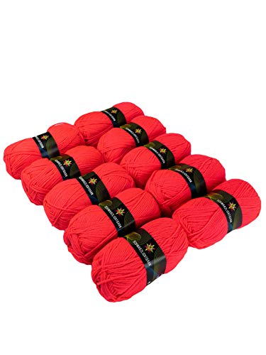 PSYWORK 10er-Pack 50g Schwarzlicht Wolle Neon | Rot | Strickgarn aus 100% Polyacryl | zum Häkeln & Stricken | fluoreszierend leuchtend | UV-aktiv | DIY | Basteln | StringArt von PSYWORK