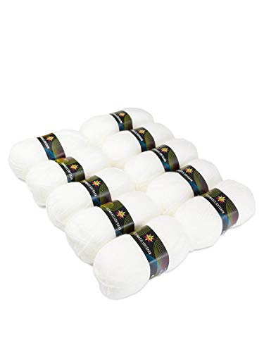 PSYWORK 10er-Pack 50g Schwarzlicht Wolle Neon | Weiß | Strickgarn aus 100% Polyacryl | zum Häkeln & Stricken | fluoreszierend leuchtend | UV-aktiv | DIY | Basteln | StringArt von PSYWORK