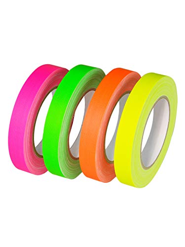 PSYWORK 4er-Pack 25m-Rolle Schwarzlicht Klebeband Tape Rolle Neonset, 19mm von PSYWORK