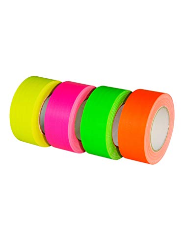 PSYWORK 4er-Pack 25m-Rolle Schwarzlicht Klebeband Tape Rolle Neonset, 50mm von PSYWORK