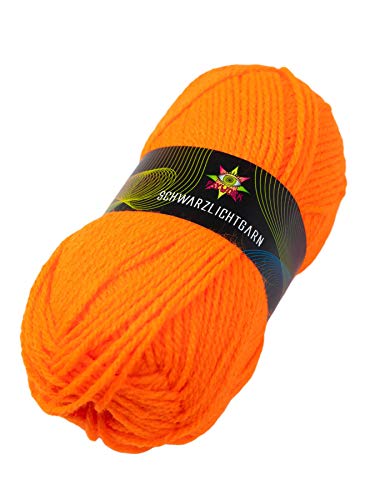 PSYWORK 50g Schwarzlicht Wolle Neon | Orange | Strickgarn aus 100% Polyacryl | zum Häkeln & Stricken | fluoreszierend leuchtend | UV-aktiv | DIY | Basteln | StringArt | Handarbeit von PSYWORK