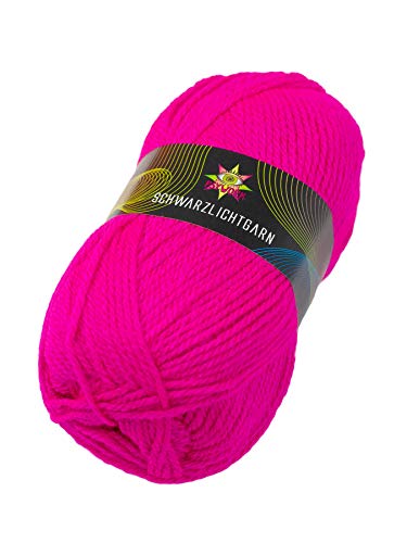 PSYWORK 50g Schwarzlicht Wolle Neon | Pink | Strickgarn aus 100% Polyacryl | zum Häkeln & Stricken | fluoreszierend leuchtend | UV-aktiv | DIY | Basteln | StringArt | Handarbeit von PSYWORK