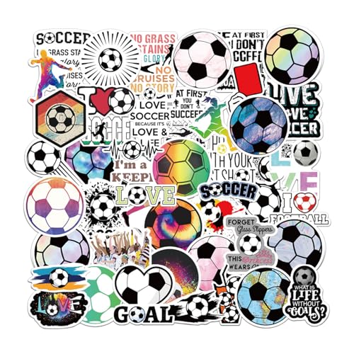 50 Stück Fußball Aufkleber, Mini Cartoon Doodle Fußball Aufkleber, Weltmeisterschaft, Fußball Aufkleber für Gläser, Wasserflaschen, Scrapbooking, Fußball Partygeschenke für Fußballliebhaber von PT Haahoos