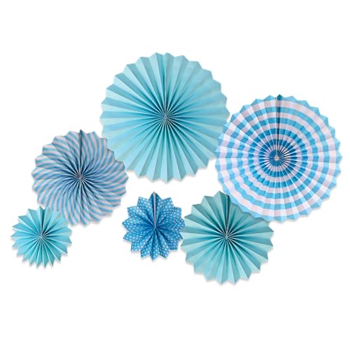 6 Stück Blaue Streifen Tissue Papier Fans, Hängende Papier Fächer Dekoration Papierfächer Party Deko für Festival Karneval Happy Birthday Party Dekorationen von PT Haahoos