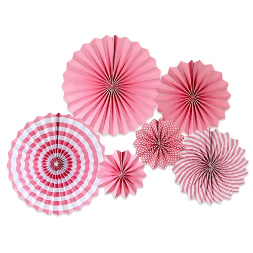 6 Stück Rosa Streifen Tissue Papier Fans, Hängende Papier Fächer Dekoration Papierfächer Party Deko für Festival Karneval Happy Birthday Party Dekorationen von PT Haahoos