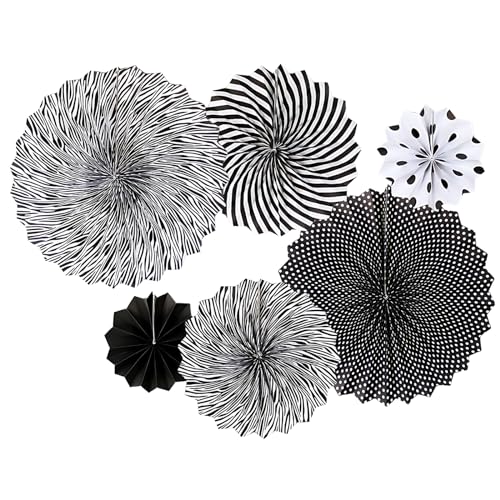 6 Stück Schwarze Streifen Tissue Papier Fans, Hängende Papier Fächer Dekoration Papierfächer Party Deko für Festival Karneval Happy Birthday Party Dekorationen von PT Haahoos