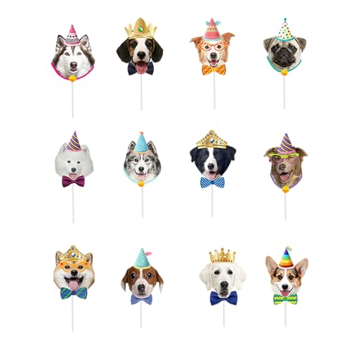 12 Stück Birthdays Cupcake Topper für Hundeparty, 6 cm Kuchenaufsatz Welpen Party Dekorationen, Happy Birthday Kuchen Topper Dekoration für Haustier Birthday Party Dekorationen von PT Haahoos