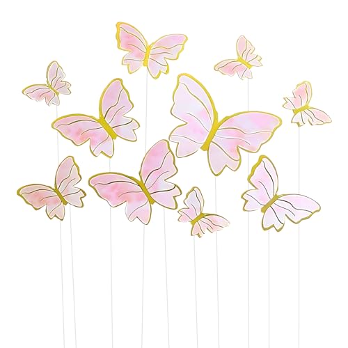 PT Haahoos 30 Stück 3D-Schmetterlings-Cupcake-Topper, rosa hohle Schmetterlings-Kuchendekorationen für Geburtstag, Hochzeit, Feenparty, gemischte Größe von PT Haahoos