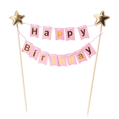 Happy Birthday Kuchen Topper, 20cm Rosa "Happy Birthday" Kuchen Flagge Banner Tortenaufsatz, für Junge Mädchen Kind Happy Birthday Baby Dusche Party Backen Dekoration Lieferungen von PT Haahoos