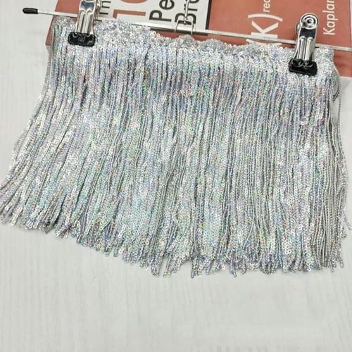 1/2/3/5 Yards 17 cm Laser-Pailletten-Quaste, Spitzenbesatz, Glitzer-Fransenband für Show-Kleidung, Kleider, Basteln, Nähzubehör-1 Yard-16 von PTBMBZ