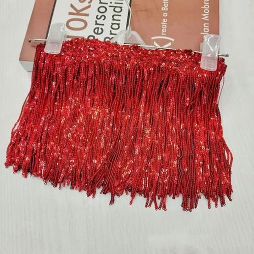 1/2/3/5 Yards 17 cm Laser-Pailletten-Quaste, Spitzenbesatz, Glitzer-Fransenband für Show-Kleidung, Kleider, Basteln, Nähzubehör-3 Yards-Rot von PTBMBZ