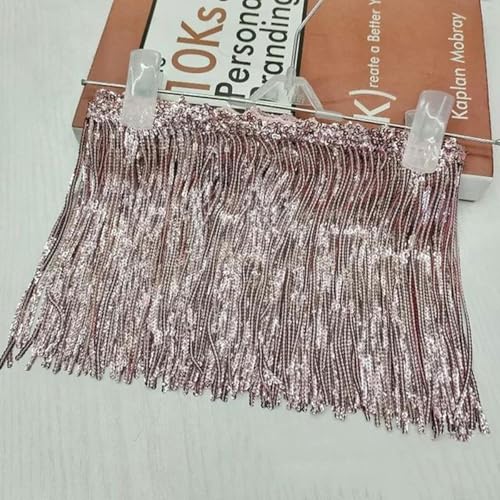 1/2/3/5 Yards 17 cm Laser-Pailletten-Quaste, Spitzenbesatz, Glitzer-Fransenband für Showkleidung, Kleider, Basteln, Nähzubehör, 2 Yards, Rosa von PTBMBZ