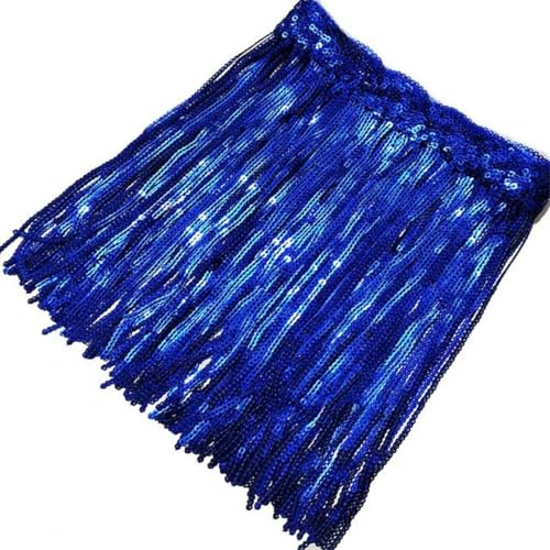 1/2 Yards 20 cm Pailletten Quaste Fransen Spitzenbesatz Band für lateinamerikanische Tanzkleider Kleidungsstoffe DIY Nähen Bekleidungszubehör-1 Yard-Saphir von PTBMBZ