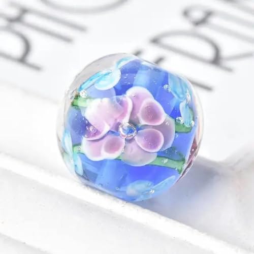 1 Stück, 20 mm, große, runde, handgefertigte Blumenperlen aus Lampwork-Glas, lose Perlen zur Schmuckherstellung, DIY-Bastelarbeiten, Zubehör-2-Seeblau-20 MM-1 Stück von PTBMBZ