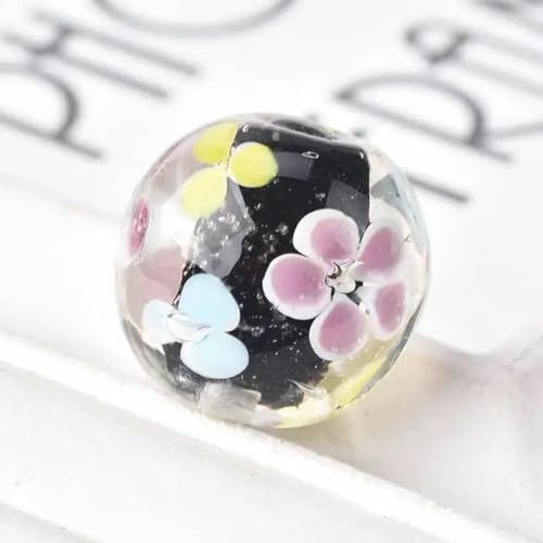 1 Stück, 20 mm, große, runde, handgefertigte Blumenperlen aus Lampwork-Glas, lose Perlen zur Schmuckherstellung, DIY-Bastelarbeiten, Zubehör-3-Schwarz-20 MM, 1 Stück von PTBMBZ