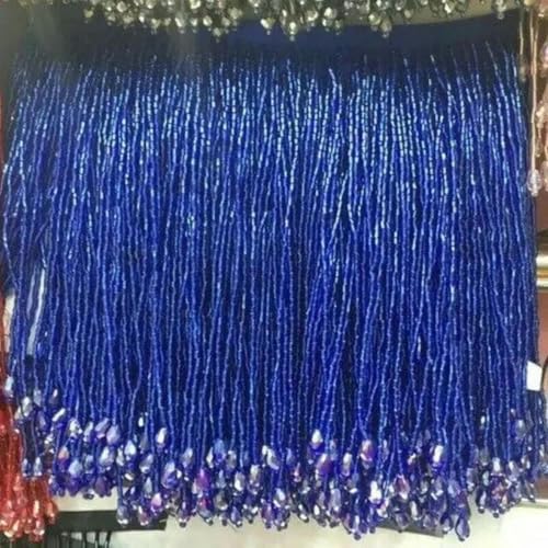 1 Yard Bling Sparkle Perlen Fransenbesatz 15cm Tropfen Charm Quaste Fransen Schwere Perlen Glasröhrenbesatz DIY Kleid Kostüm-2yard-Blau von PTBMBZ