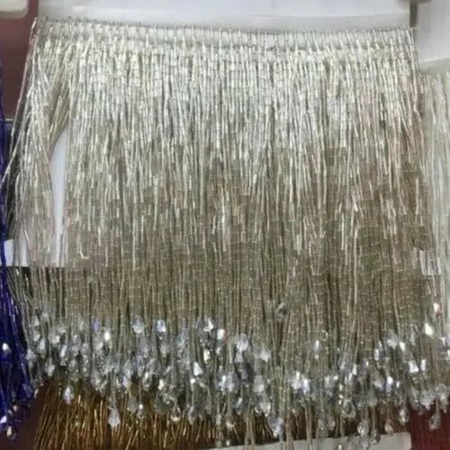 1 Yard Bling Sparkle Perlen Fransenbesatz 15cm Tropfen Charm Quaste Fransen Schwere Perlen Glasröhrenbesatz DIY Kleid Kostüm-2yard-Silber von PTBMBZ