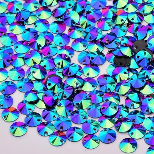 10 12 16 18 22 mm Sew Rose AB Runde Kristalle Flache Rückseite Strass Applikation Nähen Kristallstein für Kleiderdekoration-Grün AB-10mm 100 Stück von PTBMBZ