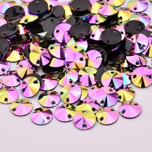 10 12 16 18 22 mm Sew Rose AB Runde Kristalle Flache Rückseite Strass-Applikation Nähen Kristallstein für Kleiderdekoration-Pink AB-10 mm 100 Stück von PTBMBZ