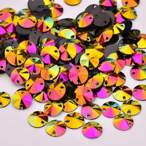 10 12 16 18 22 mm Sew Rose AB Runde Kristalle Flache Rückseite Strass Applikation Nähen Kristallstein für Kleiderdekoration-Rot AB-10 mm 100 Stück von PTBMBZ