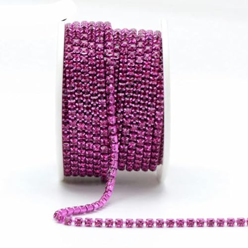 10 Yards/Rolle SS6 SS8 SS12 SS16 Opalfarbe Nähen Glas Strass Cup Chain Strass Banding für Schmuckdekoration-Fuchsia-SS16 10 Yards von PTBMBZ