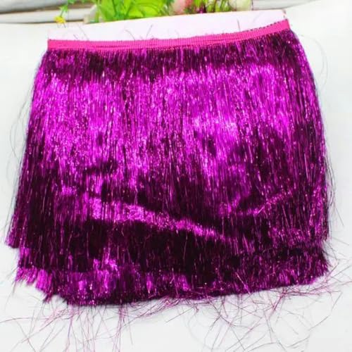 10 Yards Laser Gold Fransen Quaste Glänzende Schillernde Spitze Für Samba Tanz Kleid Makramee Besatz Spitze 20CM Lang-Fuchsia von PTBMBZ