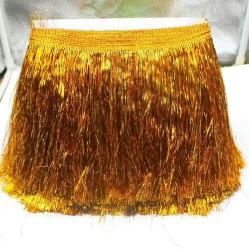 10 Yards Laser Gold Fransen Quaste glänzende schillernde Spitze für Samba Tanzkleid Makramee Besatz Spitze 20 cm lang-Gold von PTBMBZ