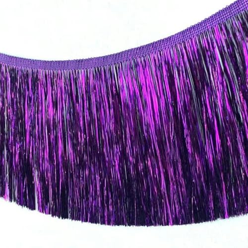 10 Yards Laser Gold Fransen Quaste glänzende schillernde Spitze für Samba Tanzkleid Makramee Besatz Spitze 20CM lang-Dunkelviolett von PTBMBZ