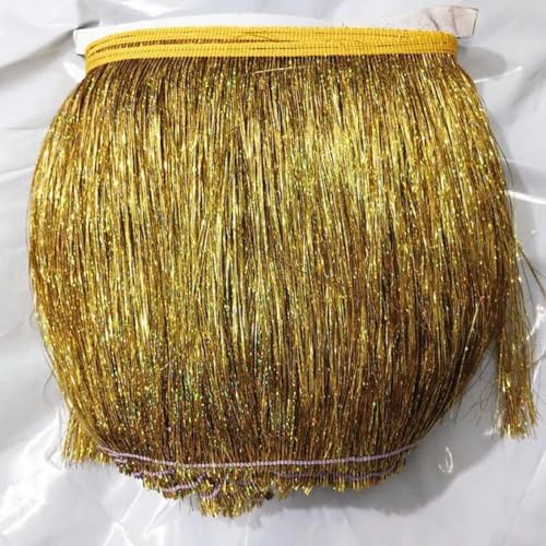 10 Yards Laser Gold Fransen Quaste glänzende schillernde Spitze für Samba Tanzkleid Makramee Besatz Spitze 20CM lang-Laser Gold von PTBMBZ