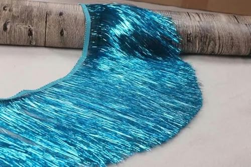 10 Yards Laser Gold Fransen Quaste glänzende schillernde Spitze für Samba Tanzkleid Makramee Besatz Spitze 20CM lang-blau von PTBMBZ