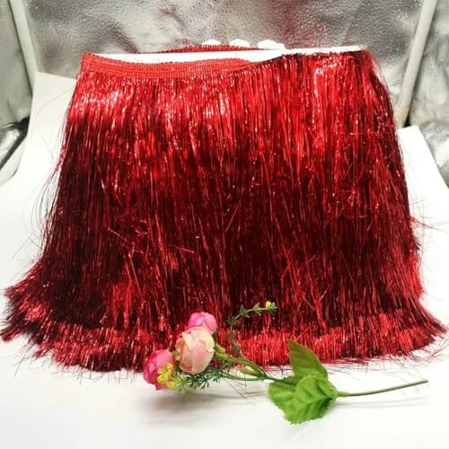 10 Yards Laser Gold Fransen Quaste glänzende schillernde Spitze für Samba Tanzkleid Makramee Besatz Spitze 20CM lang-rot von PTBMBZ