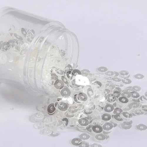 10 g/Packung 2–6 mm flache, runde, lose Pailletten in verschiedenen Größen zum Basteln, PVC, matt und cremefarben, Pailletten zum Nähen, Zubehör für Hochzeitskleider, transparenter Kristall, 6 mm, 72 von PTBMBZ