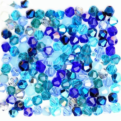 100 Stück 4 mm Doppelkegel Österreichische Kristallperlen Charm Glasperlen Lose Abstandsperlen zur DIY-Schmuckherstellung-blau mehrfarbig von PTBMBZ