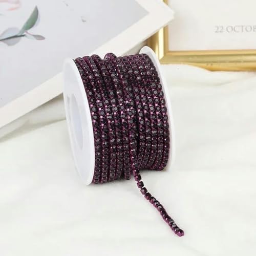 2 mm – 4 mm Glas-Strasskettenbesatz mit bunter Unterseite, zum Nähen von Strass-Cup-Kette, Kristallbänderung, zum Aufkleben von Strassbesatz-Amethyst-SS12-3 mm-10 Yards von PTBMBZ