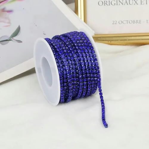 2 mm – 4 mm Glas-Strasskettenbesatz mit bunter Unterseite, zum Nähen von Strass-Cup-Kette, Kristallband, zum Aufkleben von Strassbesatz-Saphir-SS16-4 mm-5 Yards von PTBMBZ