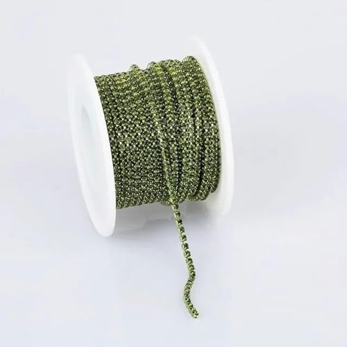 2 mm – 4 mm Glas-Strasskettenbesatz mit bunter Unterseite zum Nähen von Strass-Cup-Kette, Kristallbändern, zum Aufkleben von Strassbesatz-Olivgrün-SS6-2 mm-10 Yards von PTBMBZ