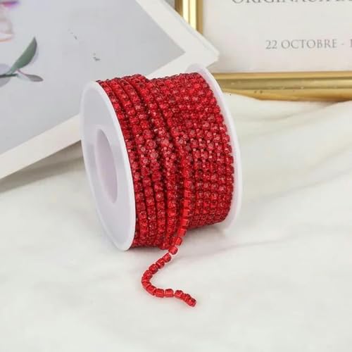 2 mm – 4 mm Glas-Strasskettenbesatz mit bunter Unterseite zum Nähen von Strass-Cup-Kette, Kristallbänderung, zum Aufkleben von Strassbesatz-Rot-SS6-2 mm-10 Yards von PTBMBZ