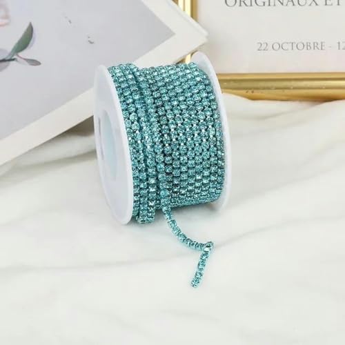 2 mm – 4 mm Glas-Strasskettenbesatz mit bunter Unterseite zum Nähen von Strass-Cup-Kette, Kristallband, zum Aufkleben von Strassbesatz-Aquamarin-SS6-2 mm-10 Yards von PTBMBZ