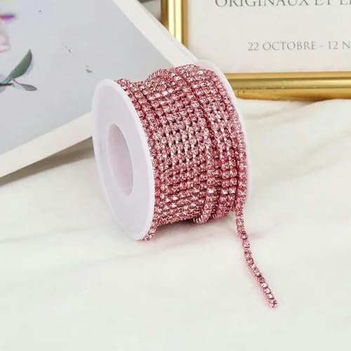 2 mm – 4 mm Glas-Strasskettenbesatz mit bunter Unterseite zum Nähen von Strass-Cup-Kette, Kristallband, zum Aufkleben von Strassbesatz-Hellrosa-SS16-4 mm-5 Yards von PTBMBZ