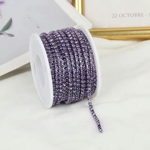 2 mm – 4 mm Glas-Strasskettenbesatz mit bunter Unterseite zum Nähen von Strass-Cup-Kette, Kristallband, zum Aufkleben von Strassbesatz-violett-SS8-2,5 mm-10 Yards von PTBMBZ