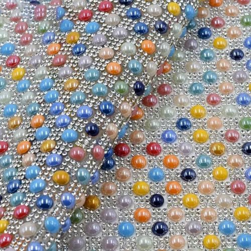 24 x 40 cm, 6 mm, Perlen-Strass-Netzblatt, Applikation, Hotfix-Glas-Strass, selbstklebender Kristallstoff zum Basteln von Kleidung, 8 mm, gemischte Farben, Hotfix-Design von PTBMBZ