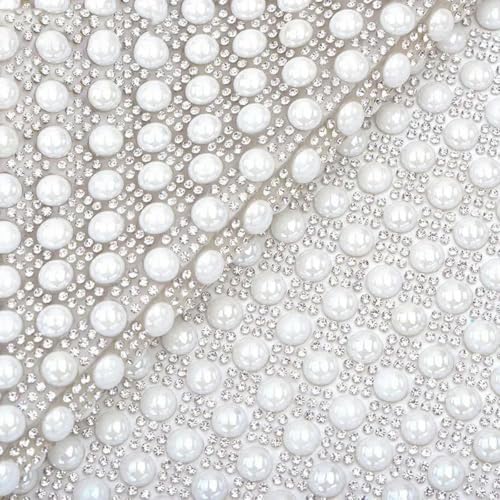 24 x 40 cm, 6 mm, Perlen-Strass-Netzblatt, Applikation, Hotfix-Glas-Strass, selbstklebender Kristallstoff zum Basteln von Kleidung, rund, 8 mm, Hotfix-Design von PTBMBZ