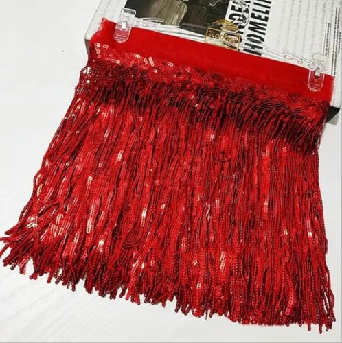 3 Yard/Lot Bunte Pailletten-Quaste Spitzenbesatz Band Fransen 20CM DIY Handgemachte Tanzperformance Kleidung Hochzeitsdekoration-10 Yards-5 Rot von PTBMBZ