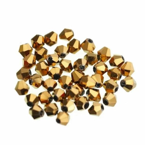 4 mm, 100 Stück, tschechische Doppelkegel-Kristallperlen zur Schmuckherstellung, DIY-Zubehör, bunte facettierte Glas-Abstandshalterperlen, Gold von PTBMBZ