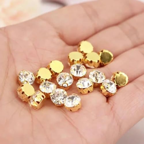 4 mm – 8 mm 3D-Splitterklaue zum Aufnähen, klarer Kristall-Strass mit Loch, flache Rückseite, DIY-Näh-Strass für Kleiderdekoration, Goldkristall, SS35, 7 mm, 100 Stück von PTBMBZ