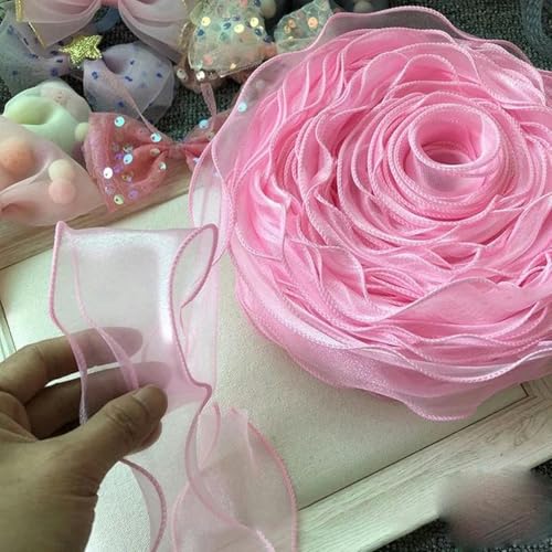 5 Meter einfarbiges Fischschwanzgarnband, Blumenstraußverpackung, Blumenbacken, Spitzenband, Wellen-Chiffongarn, Geschenkband-Rosa_B-5m von PTBMBZ