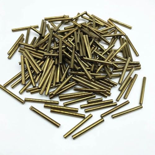 50 Stück 2,5 x 25 mm lange Glasröhrenperlen Rocailles-Perlen zur Schmuckherstellung, Halsketten, Armbänder, DIY-Zubehör-Dunkelgold von PTBMBZ