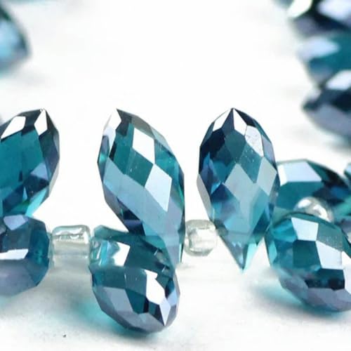 6 * 12mm 50 Stück Briolette-Anhänger Wassertropfen österreichische Kristallperlen Tropfenglasperlen zur Schmuckherstellung Armband DIY Zubehör-CS608 Pfauenblau von PTBMBZ