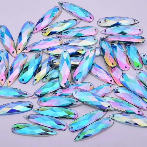 8 x 28 mm, 30 Stück, zum Nähen, rote AB-Tropfen, Strasssteine mit flacher Rückseite, aufgenähte Acrylkristall-Strass-Applikation für DIY-Kleidung, Basteln, Aquamarin AB von PTBMBZ