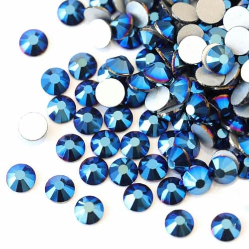 Glaskristalle, nicht Hot Fix-Strasssteine, Glitzer-Strass mit flacher Rückseite für Nagelkunst-Dekorationen zum Selbermachen, 76 Mine Blue, SS12, 1440 Stück von PTBMBZ